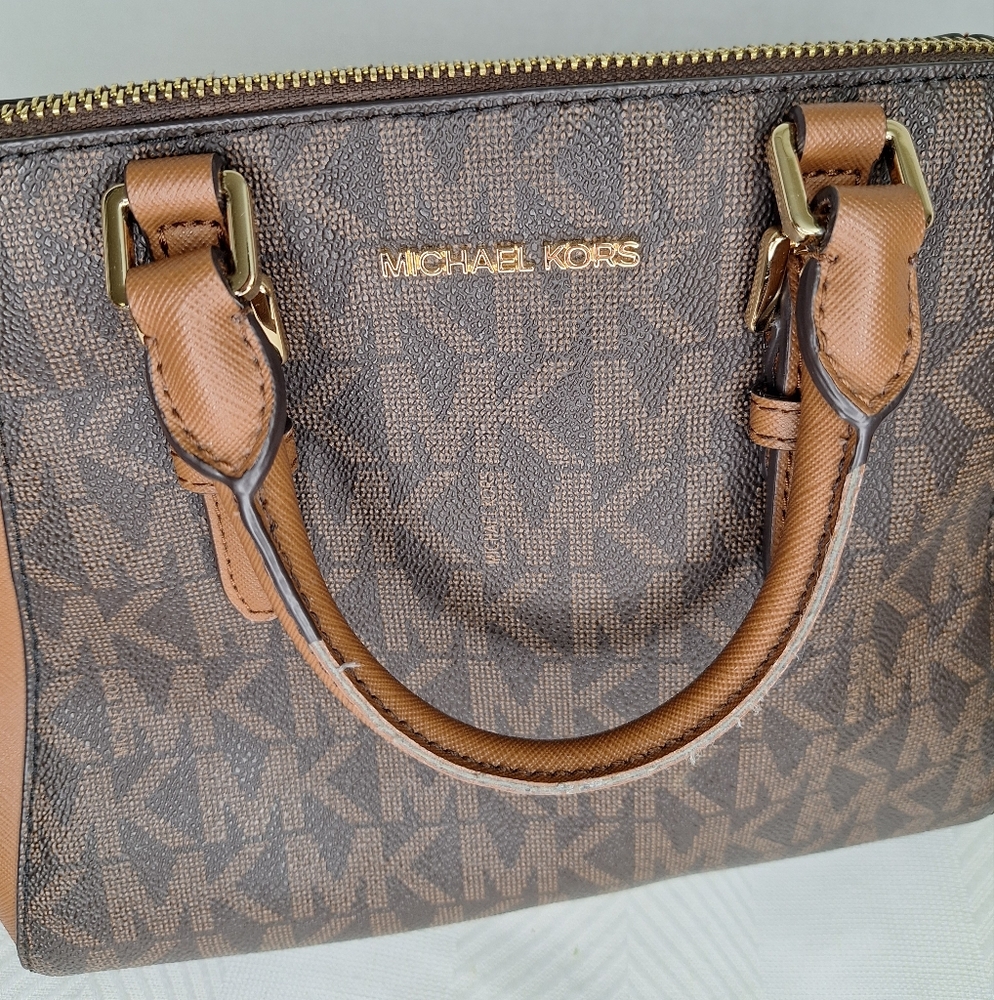 Michael Kors Ciara Womens Tan & Brown Signature Monogram Logo Satchel Bag Medium - Picture 15 of 16
